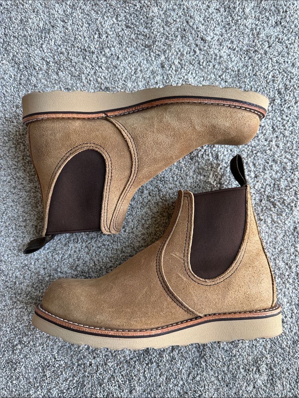 Red Wing Shoes Hawthorne Classic Tan Suede Chelsea Work Boots - Picture 2 of 5